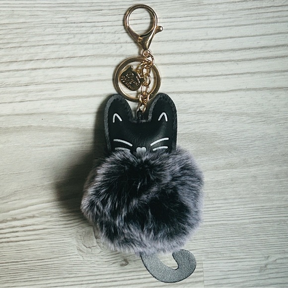 🐈⬛ Plush Kitty Cat Charm Keychain Faux Rabbit Fur Gray - Picture 5 of 11